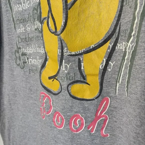 Vintage Winnie The Pooh Sleep Pajama Shirt T-Shirt Gray Short Sleeve Women OS L - Picture 3 of 9